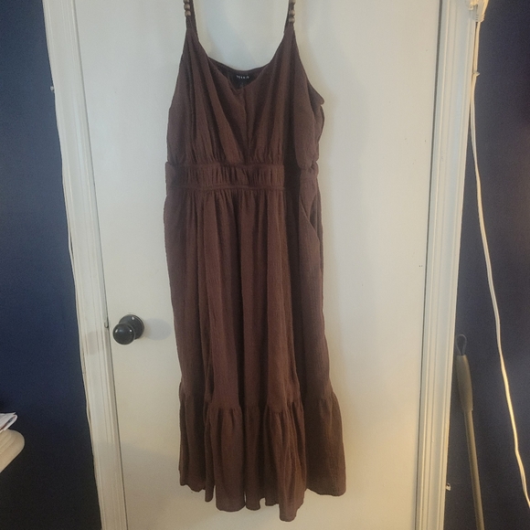 TORRID 2x Midi Textured Tiered Cotton Sun Dress Plus Size Brown - Picture 6 of 11